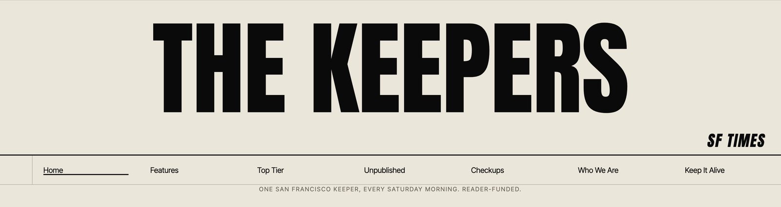 SF Times masthead and section navigation, showing how a reader moves into the writing.